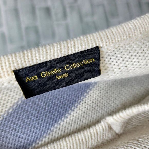 Ava Giselle Collection Womens S Ivory Blue Colorblock Stripe Knit Sweater - Picture 5 of 6